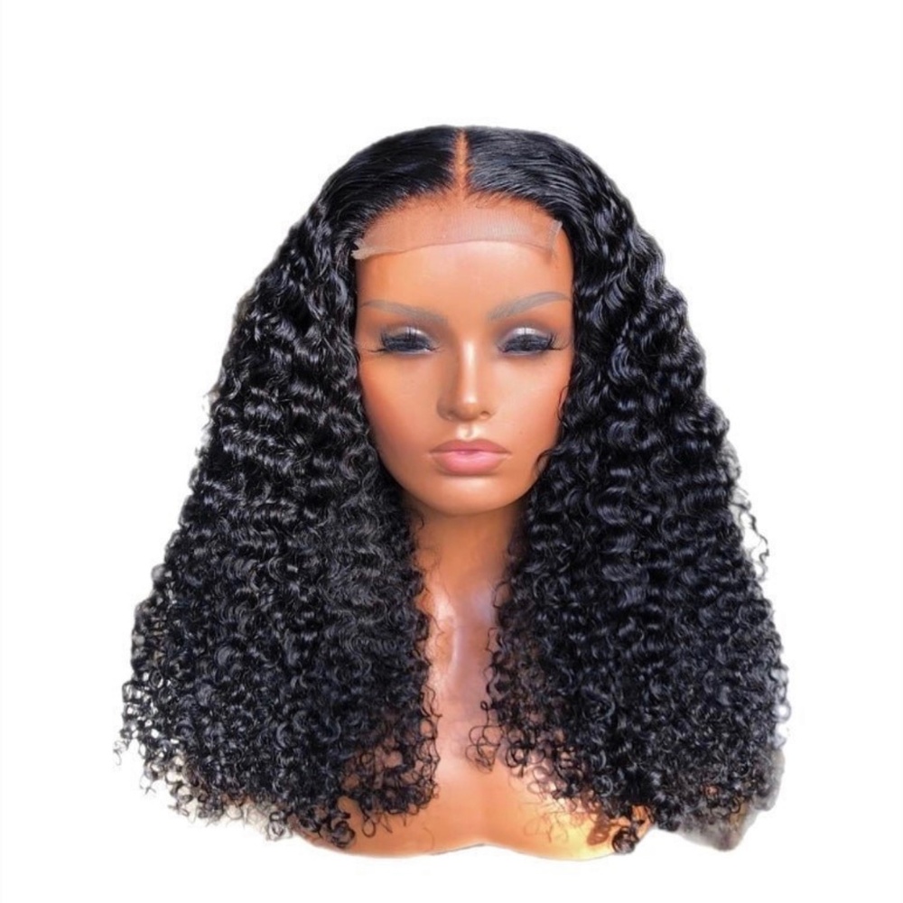 18” Black Kinky Curly Human Hair Closure Wig